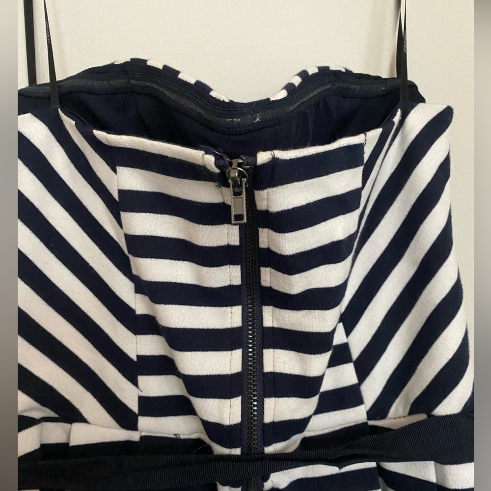 A Line Navy Striped Strapless Dress - Picture 2 of 2